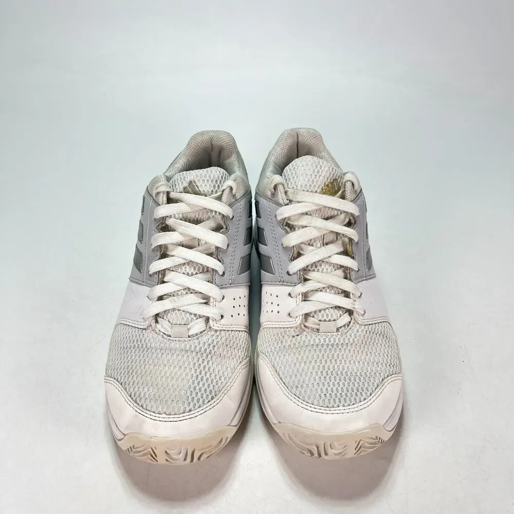 adidas Barricade Court 3 White Metallic Silver Tennis Shoes BB4828 Womens Sz 6.5